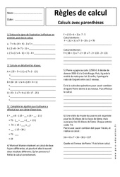 Calculs avec parenthèses - Exercices corrigés - Règles de calcul : 9eme Harmos - PDF à imprimer