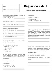 Règles de calcul  avec parenthèses - Exercices corrigés : 9eme Harmos - PDF à imprimer