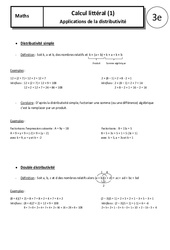 Distributivité - Cours - Calcul littéral : 11ème Harmos - PDF à imprimer