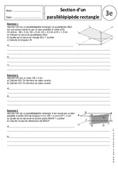 Section du parallélépipède rectangle - Exercices corrigés - Géométrie : 11ème Harmos - PDF à imprimer