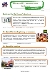 McDonald's- Fiches a hundred billion hamburgers - Anglais - The Vadrouille Family - My English Pass : 7ème Harmos - PDF à imprimer