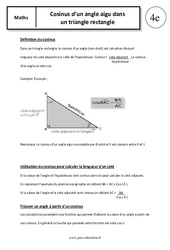 Cosinus d’un angle aigu dans un triangle rectangle - Cours - Trigonométrie : 10ème Harmos - PDF à imprimer