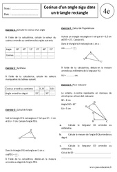 Cosinus d’un angle aigu dans un triangle rectangle - Exercices corrigés - Application - Trigonométrie : 10ème Harmos - PDF à imprimer