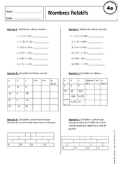 Additions - Soustractions - Nombres Relatifs - Exercices corrigés : 10ème Harmos - PDF à imprimer