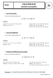 Calcul littéral - Identités remarquables - Cours : 11ème Harmos - PDF à imprimer