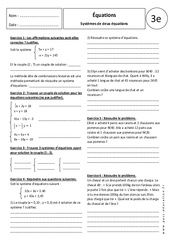 Systèmes de deux équations - Exercices corrigés : 11ème Harmos - PDF à imprimer