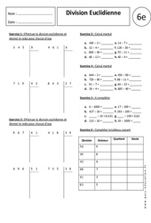 Division Euclidienne - Exercices corrigés - Divisions : 8ème Harmos - PDF à imprimer