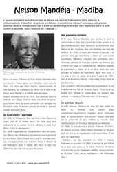 Nelson Mandela - Madiba - Afrique du Sud - Lecture - Documentaire : 5ème, 6ème, 7ème Harmos - PDF à imprimer