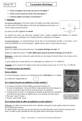 Tension électrique - Cours - Physique - Chimie : 10ème Harmos - PDF à imprimer