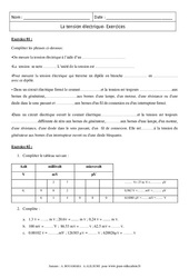 Tension électrique - Exercices corrigés - Physique - Chimie : 10ème Harmos - PDF à imprimer