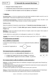 Intensité du courant électrique - Cours - Physique - Chimie : 10ème Harmos - PDF à imprimer