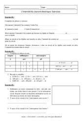 Intensité du courant électrique - Exercices corrigés - Physique - Chimie : 10ème Harmos - PDF à imprimer