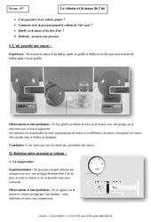 Volume - Masse de l’air - Cours - Physique - Chimie : 10ème Harmos - PDF à imprimer