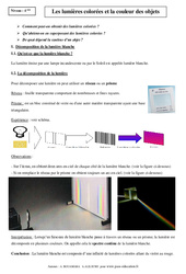 Lumières colorées - Couleur des objets - Cours - Physique - Chimie : 10ème Harmos - PDF à imprimer