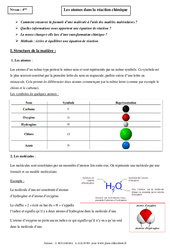 Atomes dans la réaction chimique - Cours - Physique - Chimie : 10ème Harmos - PDF à imprimer