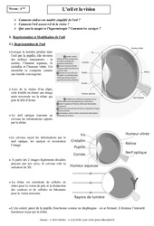 Œil - Vision - Cours - Physique - Chimie : 10ème Harmos - PDF à imprimer