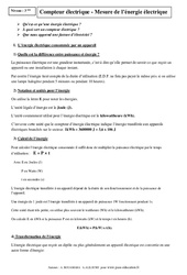 Compteur électrique - Mesure de l’énergie électrique - Cours - Physique - Chimie : 11ème Harmos - PDF à imprimer