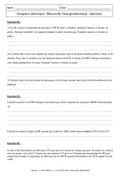 Compteur électrique - Mesure de l’énergie électrique - Exercices corrigés - Physique - Chimie : 11ème Harmos - PDF à imprimer