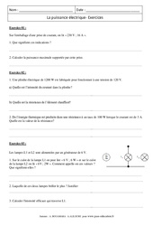 Puissance électrique - Exercices corrigés - Physique - Chimie : 11ème Harmos - PDF à imprimer