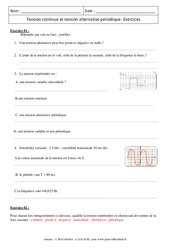 Tension continue et tension alternative périodique - Exercices corrigés - Physique - Chimie : 11ème Harmos - PDF à imprimer