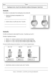 Quelques ions, le pH, les solutions acides et basiques - Exercices corrigés - Physique - Chimie : 11ème Harmos - PDF à imprimer