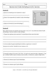 Réaction entre l’acide chlorhydrique et le fer - Exercices corrigés - Physique - Chimie : 11ème Harmos - PDF à imprimer