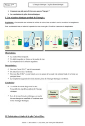 Energie chimique - Pile électrochimique - Cours - Physique - Chimie : 11ème Harmos - PDF à imprimer