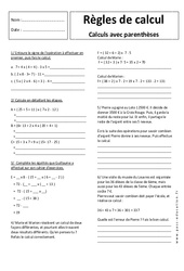 Règles de calcul avec parenthèses - Exercices corrigés : 9eme Harmos - PDF à imprimer