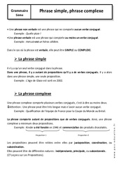 Phrase simple - Phrase complexe - Cours - Grammaire - Français : 9eme Harmos - PDF à imprimer