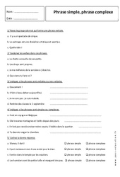 Phrase complexe - Phrase simple - Exercices corrigés : 9eme Harmos - PDF à imprimer