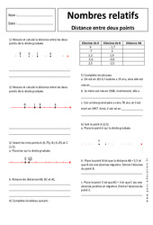 Distance entre 2 points - Nombres relatifs - Exercices corrigés : 9eme Harmos - PDF à imprimer