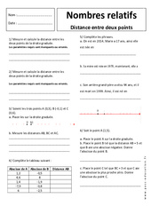 Distance entre 2 points - Nombres relatifs - Exercices corrigés : 9eme Harmos - PDF à imprimer