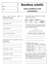 Suites d'additions et de soustractions - Nombres relatifs - Exercices corrigés : 9eme Harmos - PDF à imprimer