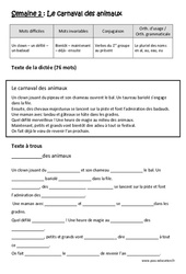 Exercice Le carnaval des animaux  - Verbes du 1er groupe au présent - Pluriel des noms en al, au, eau, eu - Dictée préparée - A trous : 7ème Harmos - Cycle 3 - PDF à imprimer