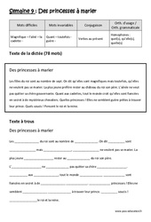 Exercice Des princesses à marier - Verbes au présent - Homophones - Fiches quel(s), qu’elle(s), quelle(s) - Dictée préparée - A trous : 7ème Harmos - Cycle 3 - PDF à imprimer