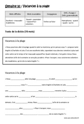 Exercice Vacances à la plage - Verbes au futur - Homophones - Fiches quand - quant - qu’en - Dictée préparée - A trous : 7ème Harmos - Cycle 3 - PDF à imprimer