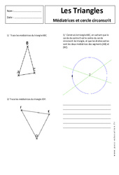 Médiatrice - Cercle circonscrit - Triangles - Exercices corrigés - Géométrie : 9eme Harmos - PDF à imprimer