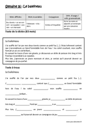 Exercice Le baleineau - Verbes à l’imparfait - Ecrire les noms et adjectifs se terminant par une consonne muette - Dictée préparée - A trous : 7ème Harmos - Cycle 3 - PDF à imprimer