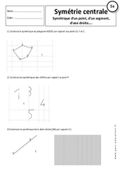 Symétrique d'un point, d'un segment, d'une droite.... - Symétrie centrale - Exercices corrigés - Géométrie : 9eme Harmos - PDF à imprimer