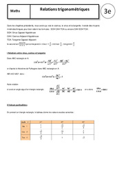 Relations trigonométriques - Cours - Trigonométrie : 11ème Harmos - PDF à imprimer