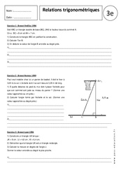 Relations trigonométriques - Exercices corrigés - Trigonométrie : 11ème Harmos - PDF à imprimer