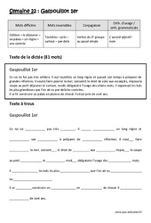 Exercice Gaspouillot 1er  - Verbes du  groupe au passé simple - Accord adjectif - nom - Dictée préparée - A trous : 7ème Harmos - Cycle 3 - PDF à imprimer