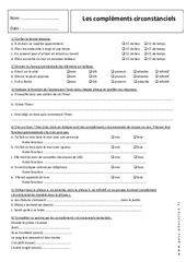 Compléments circonstanciels - Exercices corrigés - Grammaire - Français : 9eme Harmos - PDF à imprimer