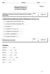 Mesures de longueurs - Examen Evaluation : 5ème Harmos - PDF à imprimer