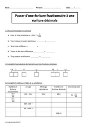 Passer d’une écriture fractionnaire à une écriture décimale - Exercices corrigés - Fractions : 7ème Harmos - PDF à imprimer