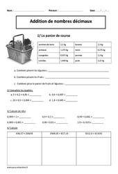 Addition de nombres décimaux - Exercices corrigés - Calcul : 7ème Harmos - PDF à imprimer