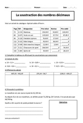 Soustraction de nombres décimaux - Exercices corrigés - Calcul : 7ème Harmos - PDF à imprimer