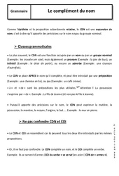 Complément du nom - Cours - Grammaire : 9eme Harmos - PDF à imprimer