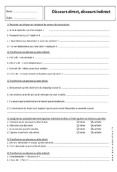 Discours direct - Discours indirect - Exercices corrigés - Grammaire : 9eme Harmos - PDF à imprimer