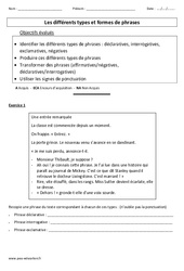 Types et formes de phrases - Examen Evaluation : 6ème, 7ème Harmos - PDF à imprimer